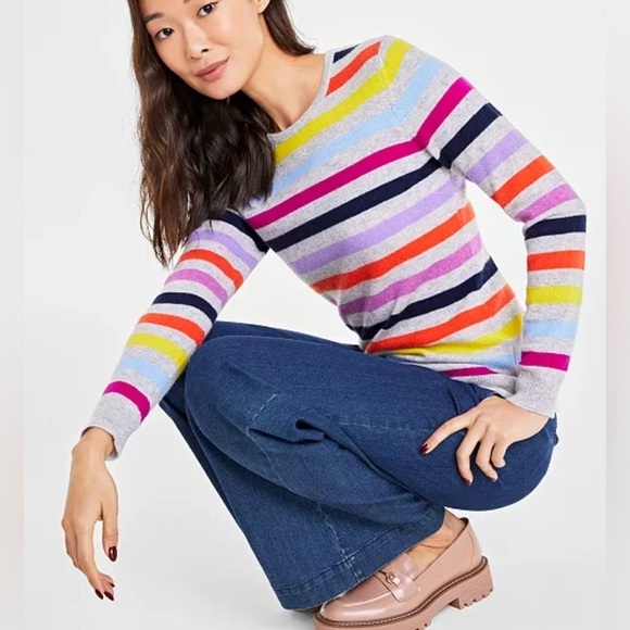 Charter Club | 100% Cashmere | Women’s Multicolor Striped Scoop Neck Sweater - Picture 1 of 9
